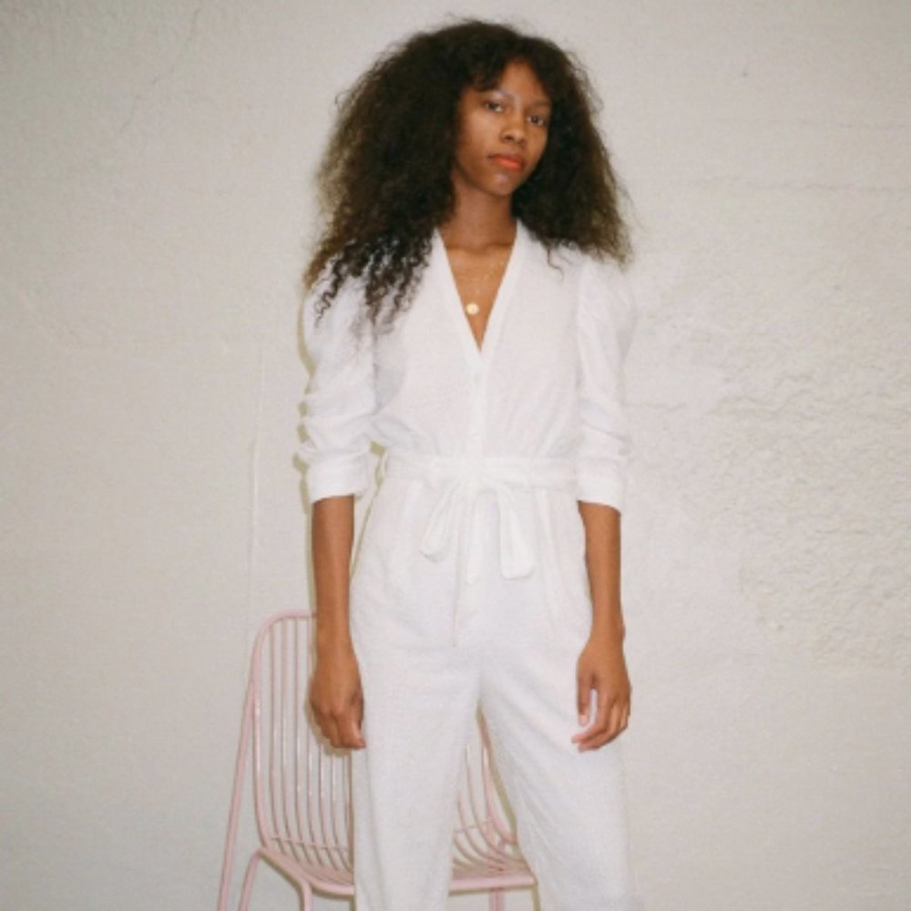 Ronny Kobo Joesitta Jumpsuit | White | Lace | Statement Puff Sleeves | Size L